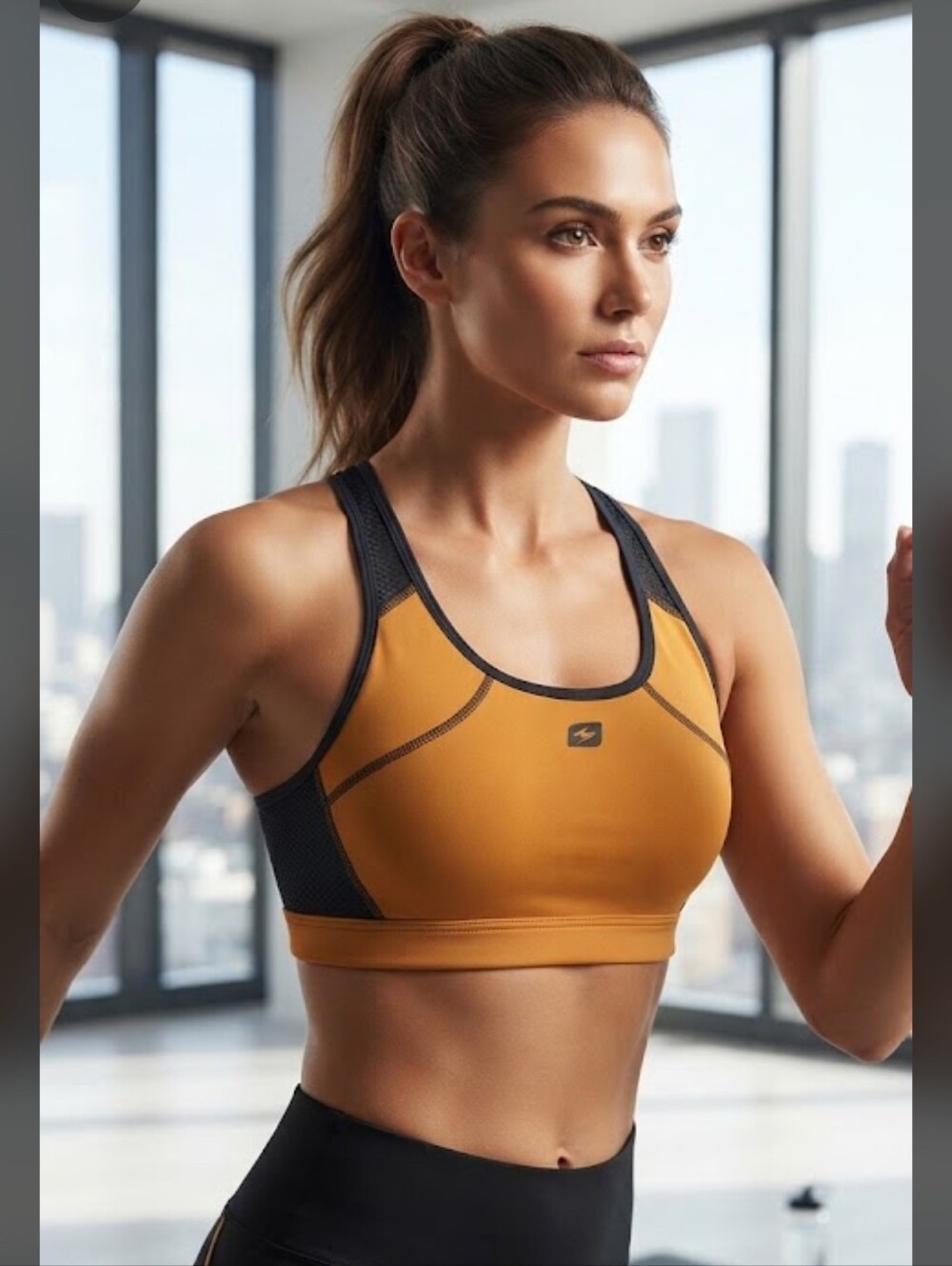 Athletic orange and black padded racerback sports bra Size SMALL
